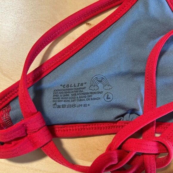 Jolyn Collin Rainbow Stripe Bikini Top L Red Strappy Triangle - Picture 6 of 6